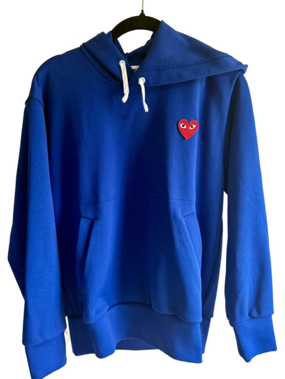 Comme des Garcons Blue Crewneck Hoodie with Red Heart Patch